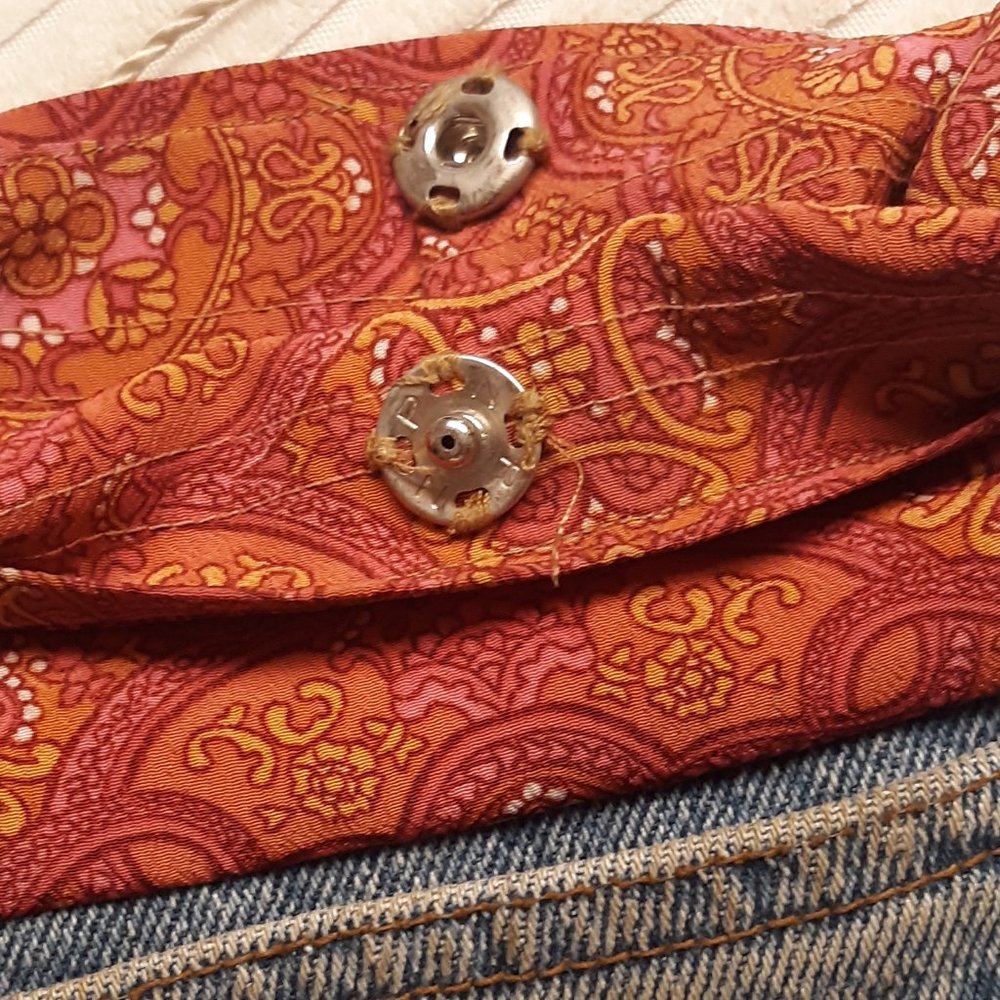 Custom hand made crossbody pink/orange and denim small bag - Picture 3 of 3